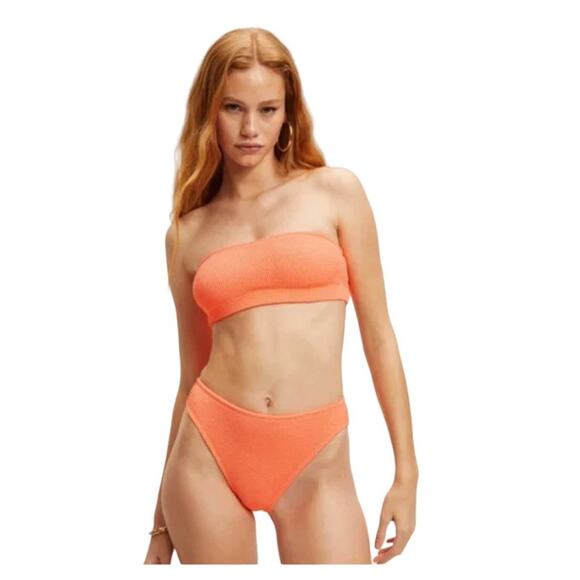 Good American Women Orange Cream Crinkle Basic Bandeau Bikini Top Size 1/2 S/M - Picture 1 of 5